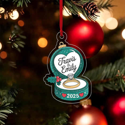 Personalized Engagement Ring Christmas Ornament, Couple Ornament, Engagement Gift for Her, Wedding Ornament, Newlywed Holiday Keepsake Acrylic Ornament – Personalized Christmas