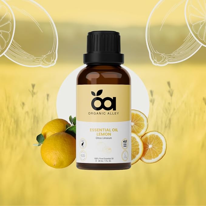 Lemon Essential Oil by Organic Alley (1 Fl Oz) | 100% Pure, Undiluted, Natural Citrus Limonum Oil | Lemon Oil for Skin, Cleaning & Aromatherapy | Fresh, Zesty Scent