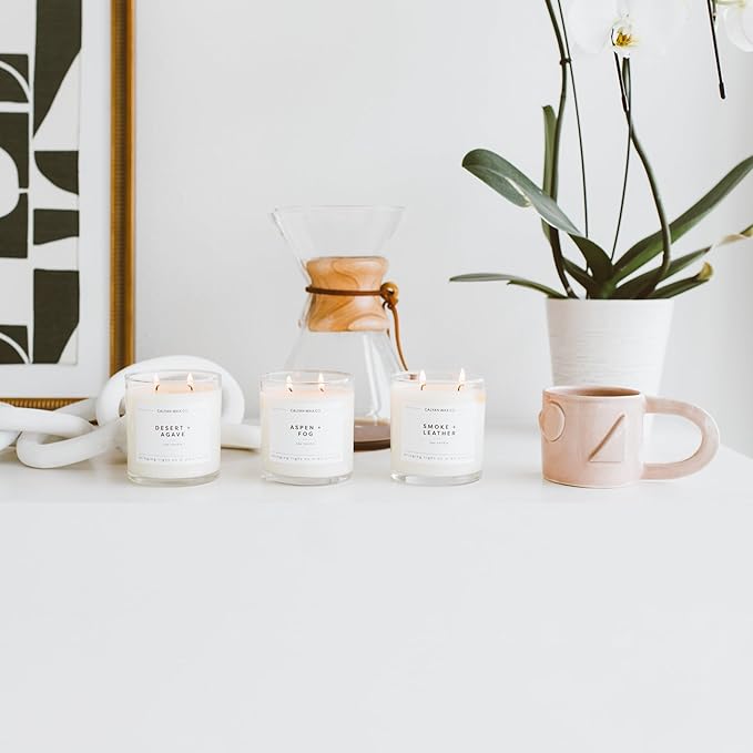 Calyan Wax Co. 2 Wick Candle, Cedar + Tobacco Scented Candle, 37 Hour Burn Time, Aromatherapy Soy Candles, Non Toxic & Vegan Soy Wax, Glass Tumbler Scented Candles, 8.8oz