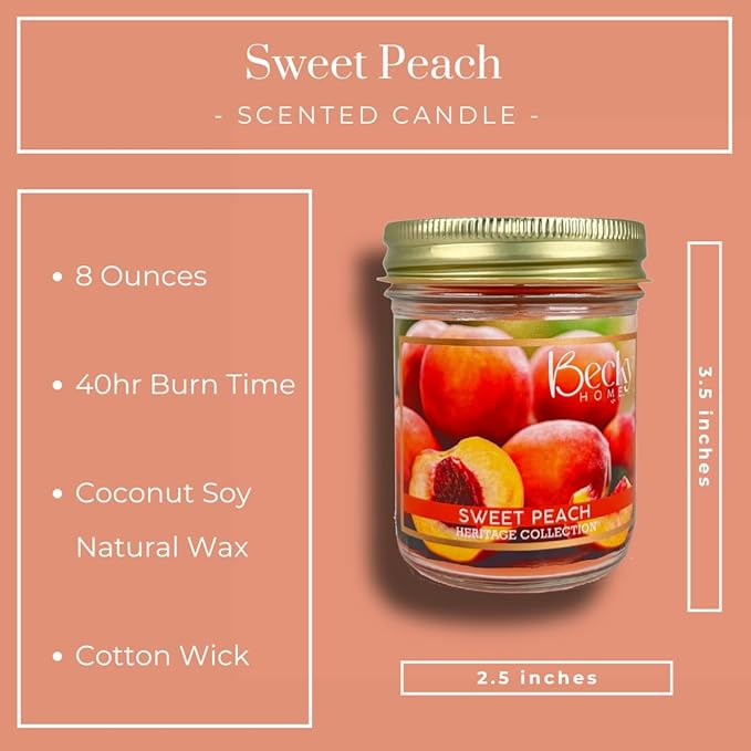 8oz Peach Scented Candles for Home, 45 Hrs Soy Wax Candle, Peach Candle for Stress Relief, Fall Candles, Candle Gifts for Men and Women