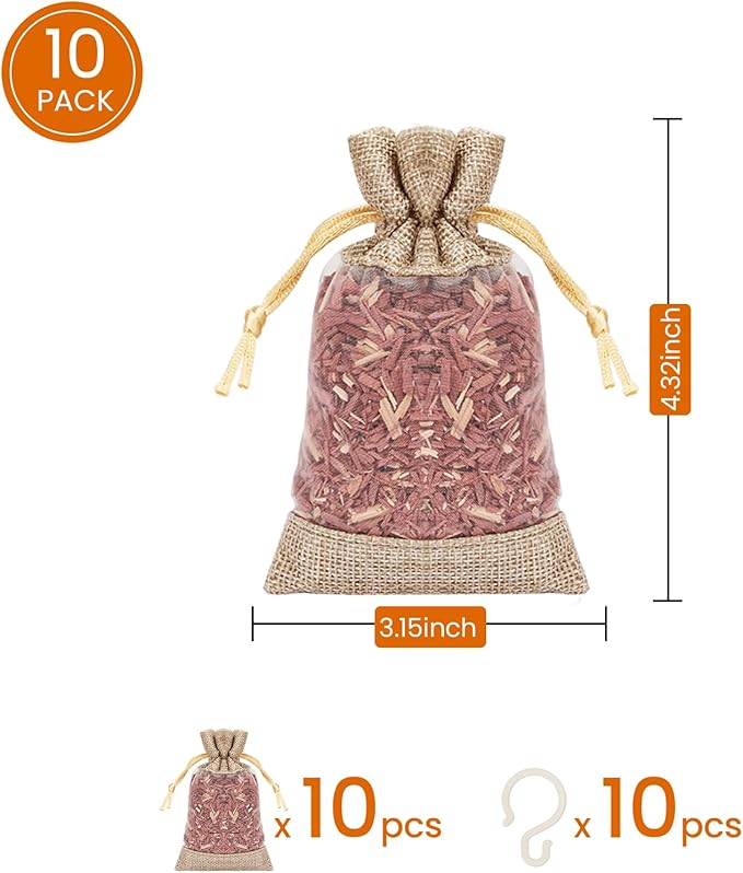 Homode Cedar Sachets for Drawers and Closets - Pack of 10 Cedar Chips for Clothes Storage, Scented Closet Freshener