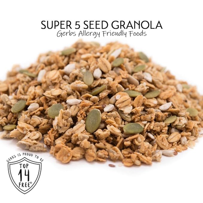 Gerbs Super 5 Seed Granola, 2 LBS - Top 14 Food Allergy Free & Non GMO - Keto Safe &Unsulfured - Pumpkin, Sunflower, Chia, Hemp, Flax Seeds