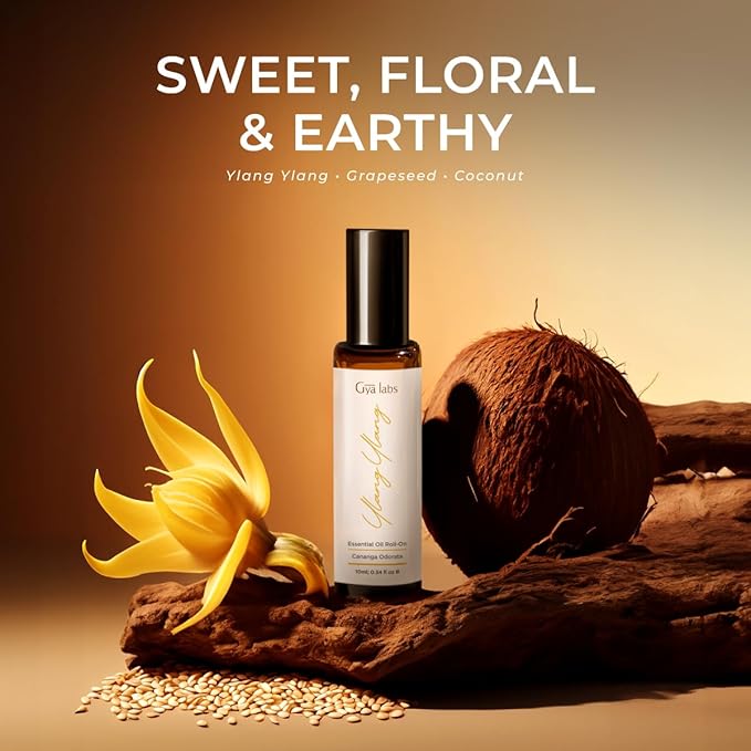 Gya Labs Ylang Ylang Essential Oil Roll On - 0.34 Fl Oz - Travel Size Roller for Camping, Skin, Aromatherapy Relief, Convenience