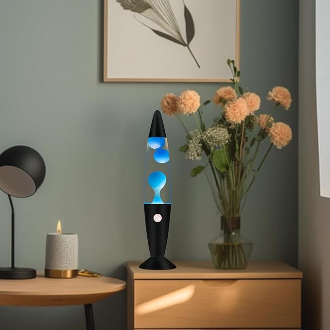 Blue 16 Inches Magma Liquid Motion Lamp with Black Base, Glitter Lamps for Adults and Kids Charged by Cord Night Light Cool Room Christmas Thanksgiving Day Decor for Kids Teen Girls Boys
