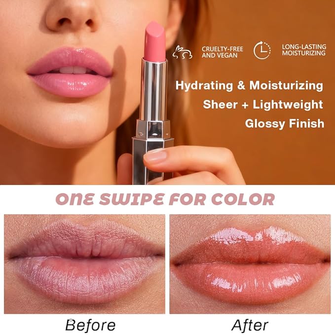 Kaely 2Pcs Honey Glossy Lipstick for Women, Honey & Nude Moisturizing Shine Lipstick for Dry Lips, Hydrating Nourishing Tinted Lip Balm, Sheer Lightweight Lip Gloss Stain Makeup, Vegan, 03+04