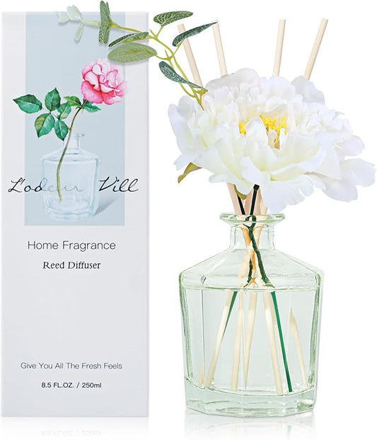 L'Oeud Vill Reed Diffuser, 8.5 Oz(250ml) Vanilla Bathroom Scented Home Fragrance Essential Oil Reed Diffuser Set for Large Rooms