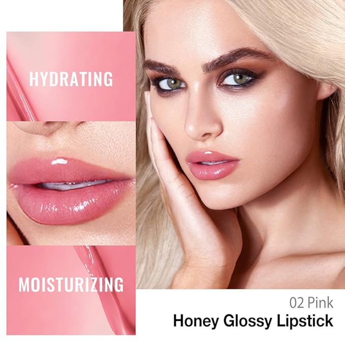Kaely Pink Honey Glossy Lipstick for Women, Moisturizing Shine Lipstick for Dry Lips, Hydrating Nourishing Tinted Lip Balm, Sheer Lightweight Lip Gloss Stain Makeup, Vegan & Cruelty-Free, 02