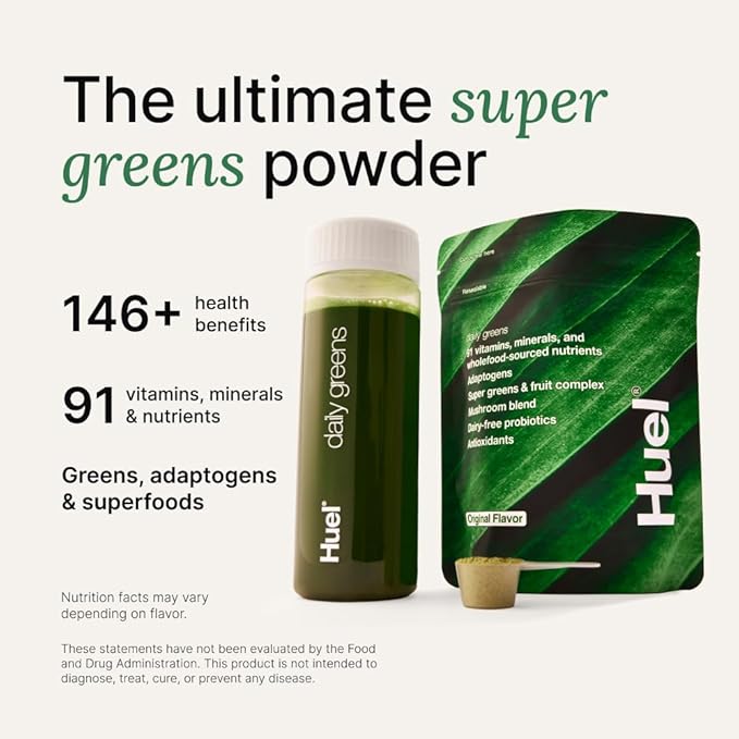 Huel Daily Greens Watermelon | Superfood Greens Powder | 91 Vitamins, Minerals, and Wholefood-Sourced Ingredients | Adaptogens, Antioxidants, Gut-Friendly Probiotics | 30 Servings