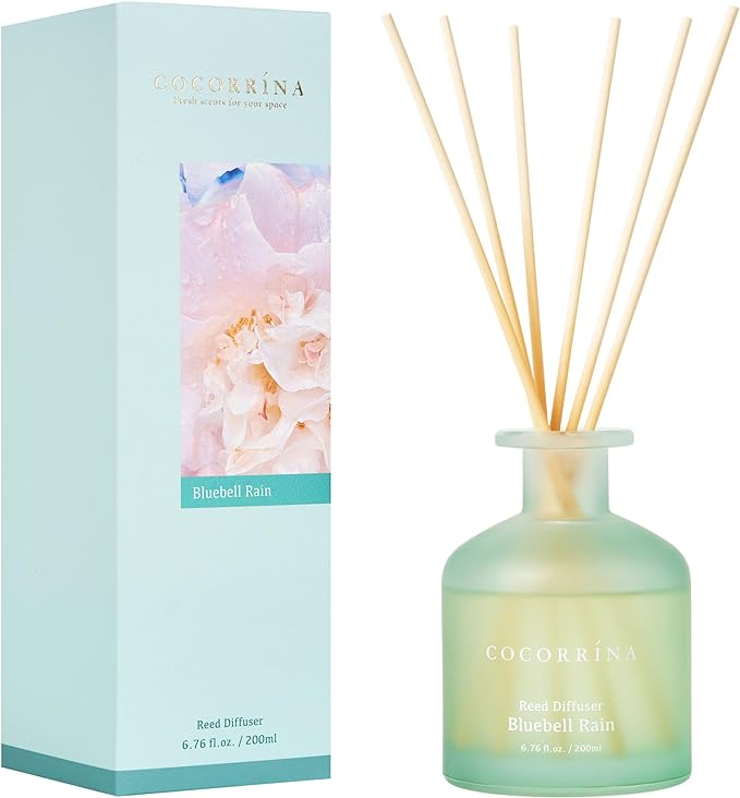 Cocorrína Reed Diffuser - Bluebell Rain 6.76oz Diffuser with 8 Sticks Home Fragrance Essential Oil Reed Diffuser for Bedroom Bathroom Shelf Decor Office Decor (Summer Collection)