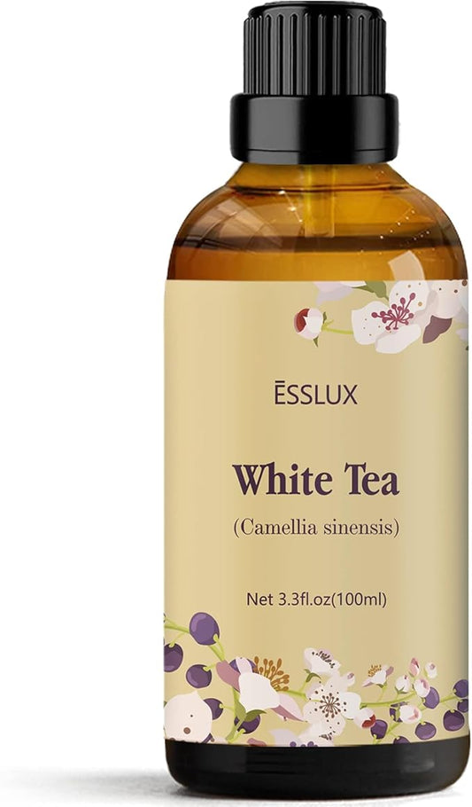 White Tea Essential Oil 100ml (3.3 Fl Oz), ESSLUX Aromatherapy Essential Oils for Diffuser, Massage, Soap, Candle Making, Home Fragrance