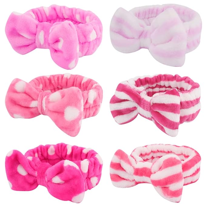 WHAVEL 6 Pack Pink Spa Headband Makeup Soft Skincare Shower Headbands Fluffy Head Wraps Hair Band for Washing Face