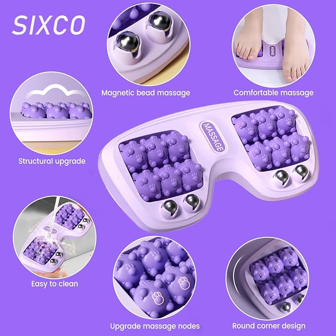 Foot Massager Roller for Plantar Fasciitis Relief, Dual Foot Acupressure Therapy for Pain Relief, Stress Relief and Improved Circulation, Portable Reflexology Tool for Home and Office Use (Purple)