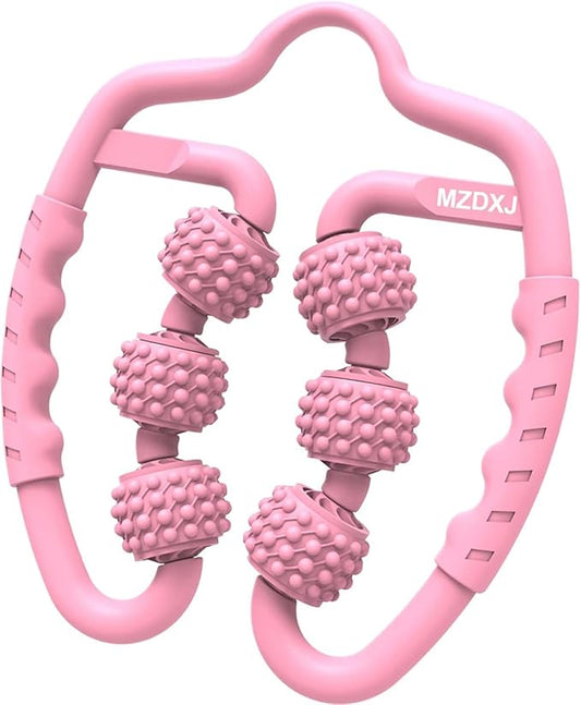 Cellulite Massage Tool Muscle Roller - Deep Fascia Massager & Dimpled Skin Remover for Legs, Thighs & Buttocks - Anti-Cellulite Roller, Smooth Skin, Pain Reliefs （Pink - 6 Wheel）