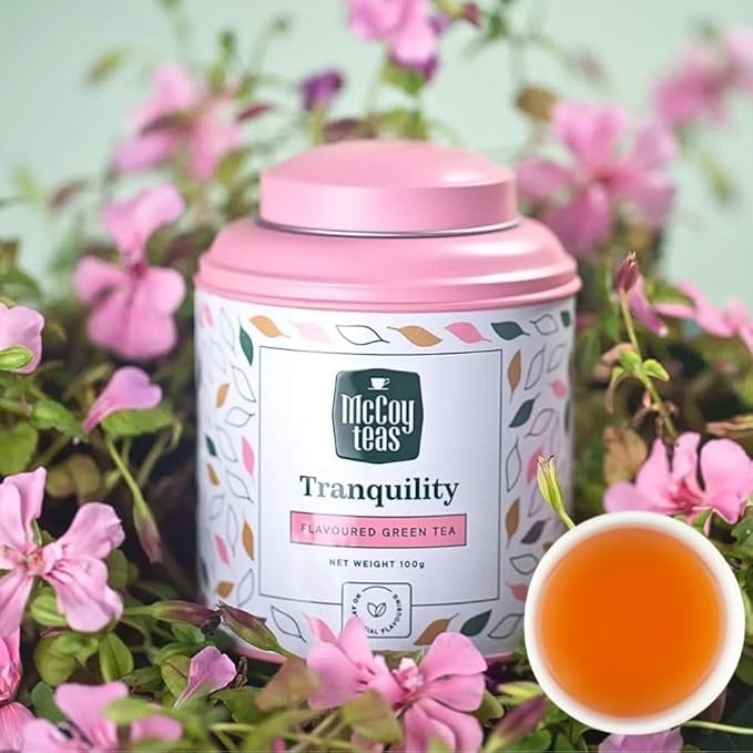 McCoy Teas Tranquility Tea Flavored Green Tea Loose Leaf Make Hot or Cold Ice and Brews with Premium Tea from Sri Lanka, 100g Can (Pack of 01)