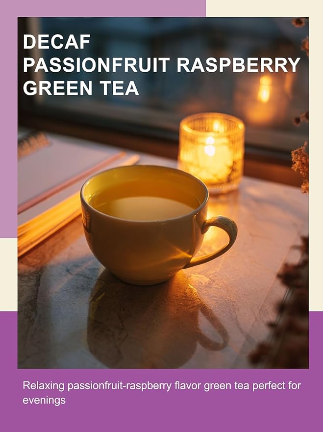 TeeLux Decaf Passionfruit Raspberry Green Tea, Passion Fruit & Raspberry Flavored Decaffeinated Green Tea, Aromatic & Refreshing, 100 Count
