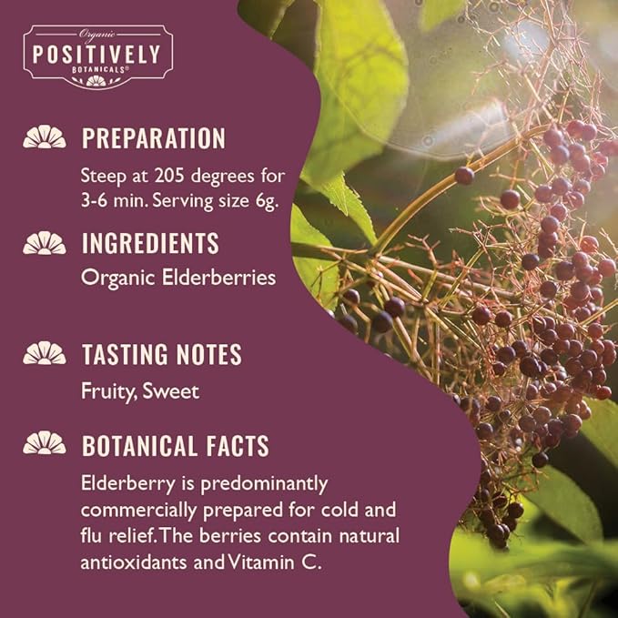 Organic Positively Botanicals Company, Elderberry, Herbal Tea Loose Leaf Botacnical, 16 Ounce