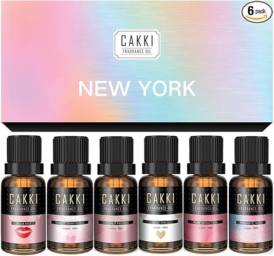 Essential Oils Set for Diffusers for Home, CAKKI Fragrance Oils Gift Set, 6X10ml Pure Aromatherapy Oils,with Pure Seduction, Love Spell,Coconut Passion, Aqua Kiss, for Candles Making