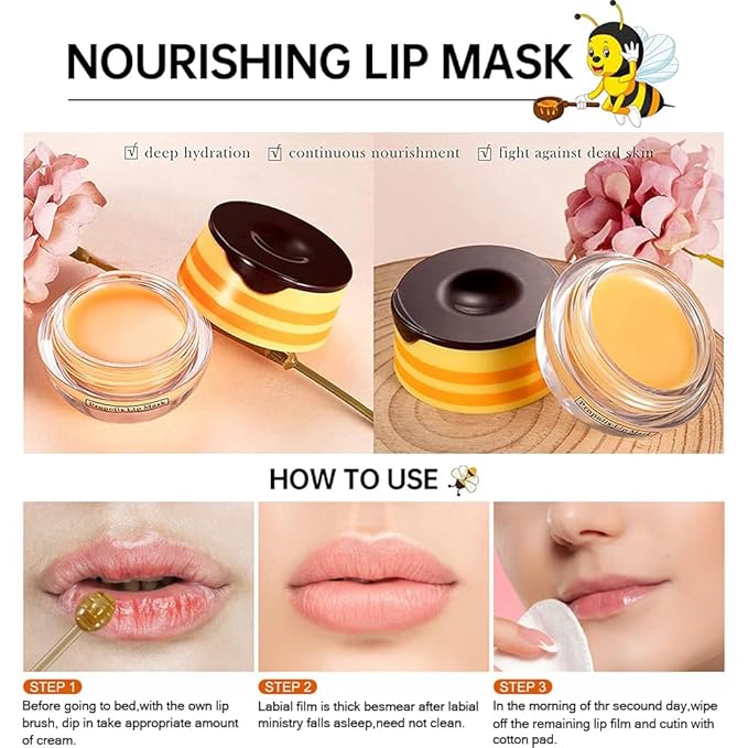 4PCS Bee Lip Balm Honey Pot，Honey&Strawberry&Watermelon&Apple Lime Lip Mask Overnight Propolis Moisturizing Lip Balm Hydrating Prevention Dry and Crack Lip Scrubs Exfoliator Lip Wrinkle Care
