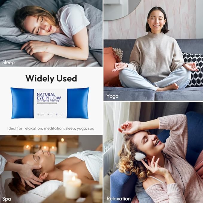 Lavender Eye Pillow for Yoga, Relaxation, Sleeping, Microwavable Weighted Eye Mask Heated for Meditation, Dry Eyes, Moist Heat Hot & Cold Eye Compress with Aromatherapy (Blue)