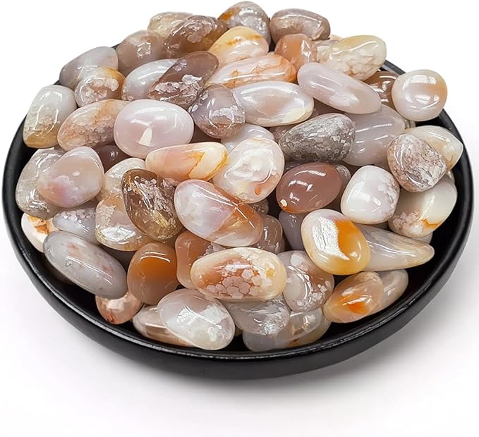 Sakura Agate Healing Crystal Stone Set - 24 Pieces, 0.6" Natural & Polished Stones for Healing, Meditation, Reiki, Chakra, Crafting & Decoration