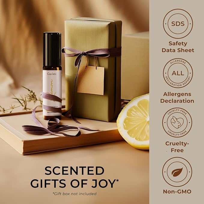 Gya Labs Lemon Essential Oil Roll On - 0.34 Fl Oz - Travel Size Roller for Camping, Skin, Aromatherapy Relief, Convenience