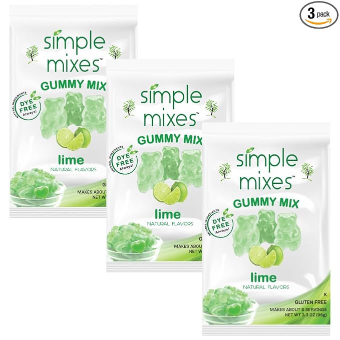 Simple Mixes Natural Gummy Mix, Healthy Snack, Dye-Free, No Gluten or Fat, Kosher, (3-Pack, Lime)