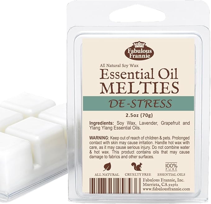 Fabulous Frannie De-Stress Pure & Natural Soy Candle Meltie/Tart/Melts Made with Pure Grapefruit, Ylang Ylang and Lavender Essential Oils 2.5oz