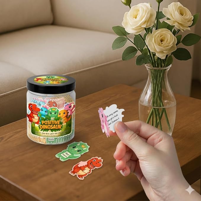 Positive Dinosaur Jar with 60 Daily Affirmation Cards, Emotional Support Dinosaur, Dinosaur Gift, Dinosaur Gifts For Women, Dinosaur Gift For Adults, Dinosaur Gifts For Teen Girls