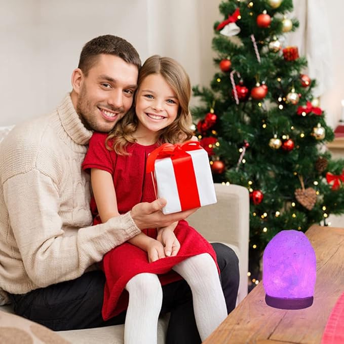 FANHAO USB Himalayan Salt Lamp with 8 Colors Changing, Natural Crystal Salt Rock Lamp Table Lamps for Gifts, Home Décor - Hand Carved, LED Bulb and Real Rubber Wood Base