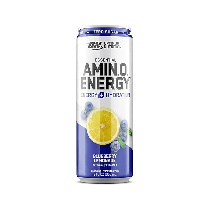 Optimum Nutrition Amino Energy Sparkling Hydration Drink, Electrolytes, Caffeine, Amino Acids, BCAAs, Sugar Free, Blueberry Lemonade, 12 Fl Oz, 12 Pack (Packaging May Vary)