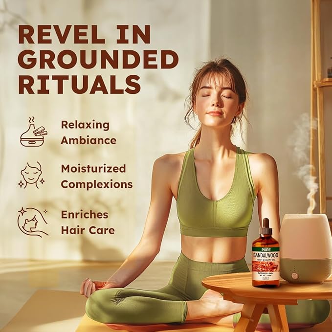 KUKKA Sandalwood Essential Oils - 4 Fl Oz - for Hair, Skin, Diffuser, Aromatherapy & DIY Soap Making Scent