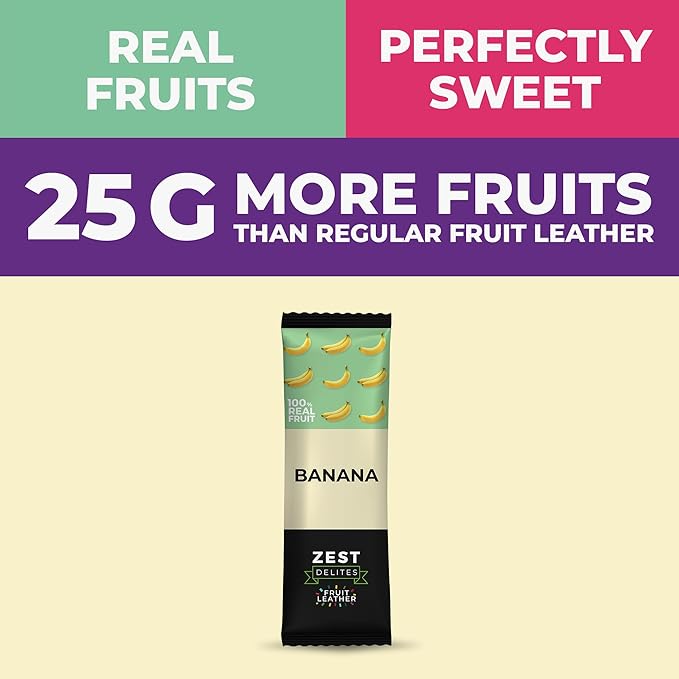 Dried Fruit Bars by Zest Delites, Fruit Leather Snacks, Healthy Snacks Pack for Adults & Kids, Lavashak, Vegan, Apple-Based Banana Strips, 0.88 oz x 10
