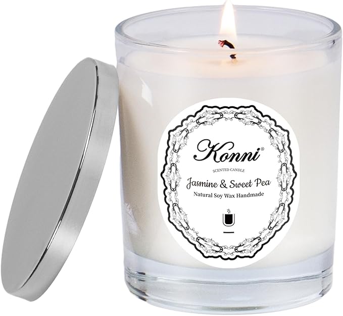 KONNI Scented Candles,Aromatherapy Candle,7oz Natural Soy Wax Jar Candles 40 Hours Burn Time Christmas Gift for Women Men Birthday Mom Friends Sweet Pea Jasmine