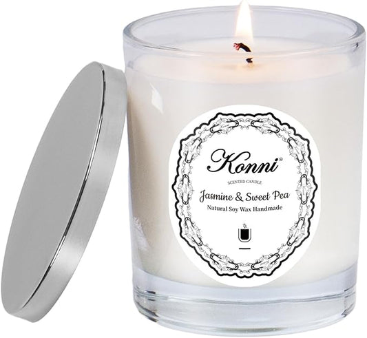 KONNI Scented Candles,Aromatherapy Candle,7oz Natural Soy Wax Jar Candles 40 Hours Burn Time Christmas Gift for Women Men Birthday Mom Friends Sweet Pea Jasmine
