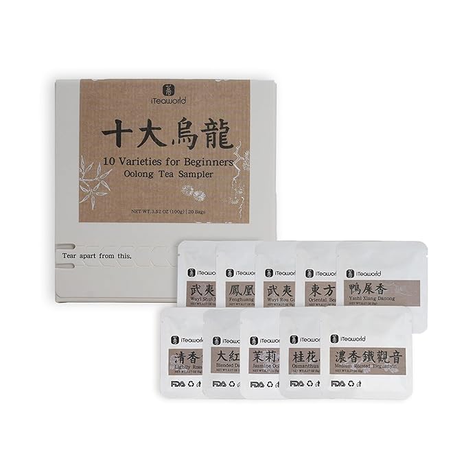 iTeaworld Oolong Tea Collection – Top 10 Classic Oolong Tea Sampler, Chinese Original Leaf Pressed Tea Cakes, 10 Classic Oolong Varieties, No Sugar or Additives, Boxed Beginner Tea Gift Set, 20 Individually Wrapped Mini Tea Cakes, 5g/Piece, 3.52oz