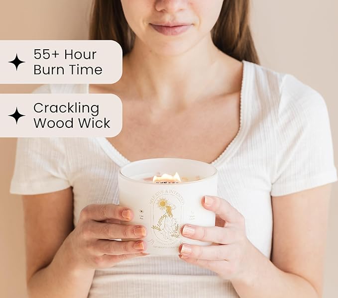 Large Crystal Candles for Women - 12oz Soy Wood Wick Candles That Crackle. Scented, Non-Toxic, Luxury Aromatherapy. Unique Meditation Spiritual Gifts for Women