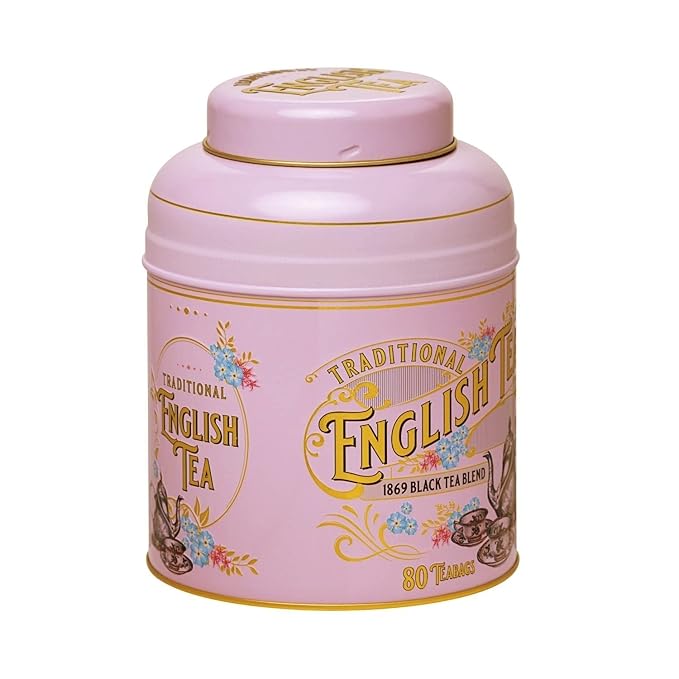 New English Teas Vintage Victorian Tea Caddy with 80 English Teabags (Rose Pink)