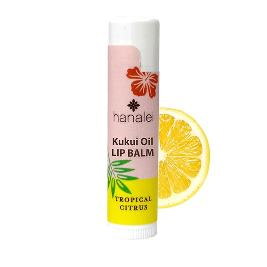 Hanalei Tropical Citrus Lip Balm & Moisturizer – Natural Kukui Oil & Beeswax for Hydrated, Soothed, Soft Lips – Heals Dry, Chapped, Cracked Skin – Long-Lasting Travel-Friendly Lip Care – Tropical