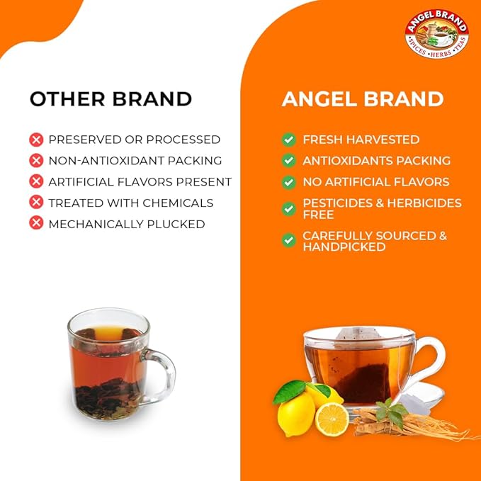 Angel Brand Green Tea with Ginseng Tea Bags 25 – Energizing & Rich Herbal Blend Created From Camellia Sinensis Plant Leaves & Ginseng Root - Enjoy Balanced Flavor & Rich Nutrients With Health Benefits