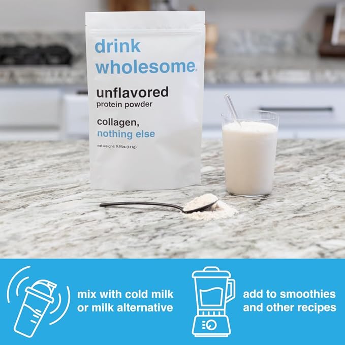 drink wholesome Unflavored Collagen Protein Powder | for Sensitive Stomachs | Gut Friendly | Dairy Free | Low FODMAP | No Artificial Sweeteners | No Bloating or Gas | No Constipation or Diarrhea