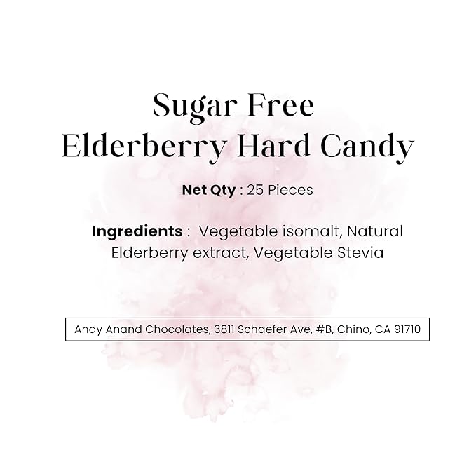 Andy Anand Sugar Free Elderberry Hard Candy, - Boiled in Copper Kettle for that unique taste, Flown from Europe 25 Pcs - Sugar & Aspartame Free - Naturally Flavored & Sweetened - Non-GMO, Gluten Free, Keto & Diabetic Friendly