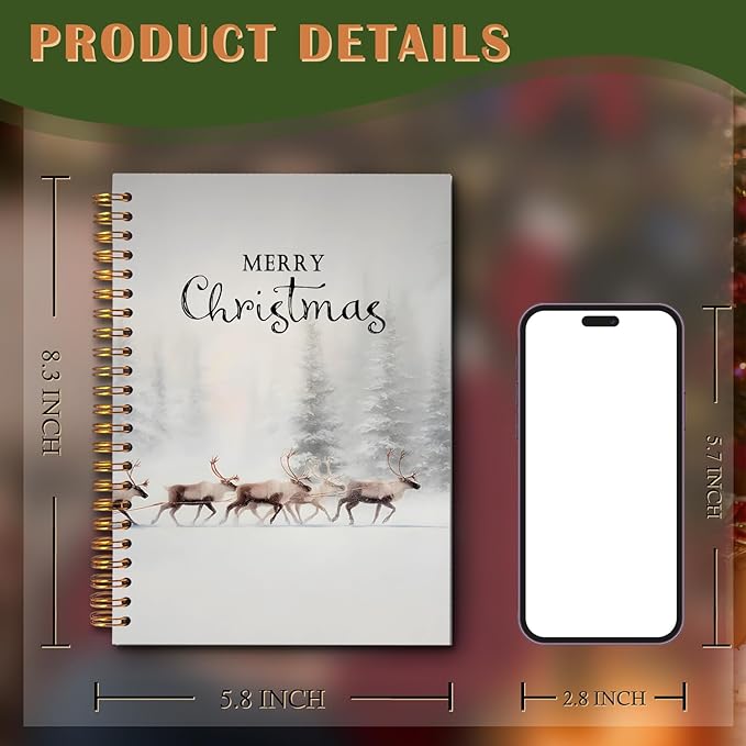 Exqcom Christmas Reindeer Spiral Notebook Gifts, Snowy Foggy Forest Winter Journal for Women, Merry Xmas Hardcover Notebook Journal Office School Supplies, 5.5x8.3 Inch,Christmas Office Gifts