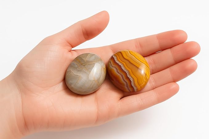 Polished Crazy Lace Agate Crystal Stones - 2 Pcs of 1.2" Worry Stone for Anxiety, Pocket Palm Stone Super Large Handpicked Natural Tumbled Gemstones for Meditation, Reiki, Chakra Healing, Home Decor