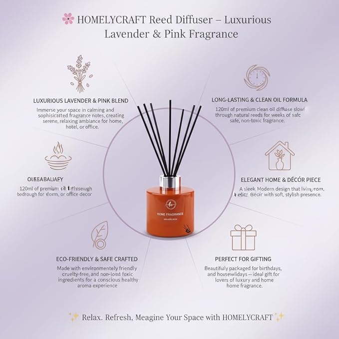 Reed Diffuser Set – 3.38 fl oz (120ml) | Premium Clean Oil Scent Diffuser with Orange & English Pear Freesia Fragrance | Elegant Home Décor, Holidays & Hotel Collection.