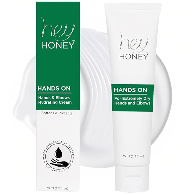 Hey Honey Hand Cream for Extremely Dry Cracked Hands & Elbows - Intensive Elbow Dryness Relief with Shea Butter, Honey & Propolis - Cracked Skin Repair Moisturizer for Dry Skin - Fast Absorbing 2.2 Oz