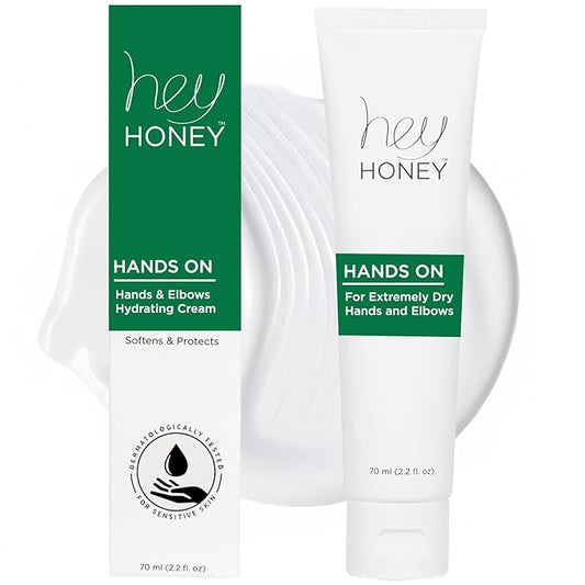 Hey Honey Hand Cream for Extremely Dry Cracked Hands & Elbows - Intensive Elbow Dryness Relief with Shea Butter, Honey & Propolis - Cracked Skin Repair Moisturizer for Dry Skin - Fast Absorbing 2.2 Oz