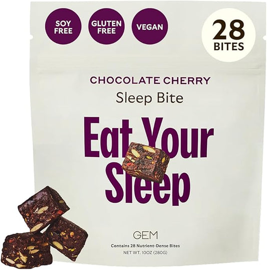 GEM Sleep Aid, Nighttime Bite, Melatonin Free, L-Theanine, Magnesium, Valerian Root Extract | Vegan and Gluten Free | Earthy Chocolate Cherry (28 Pack)