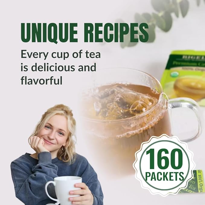 Premium Bigeloww Organic Green Tea 160 Count, Individually Wrapped Tea Bags - For Daily Wellness & Antioxidant Boost - Packaged for Freshness