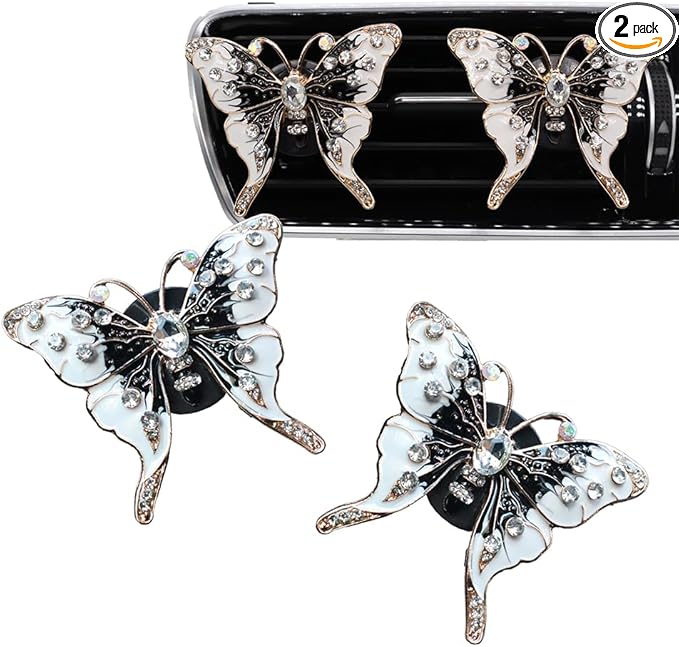2pcs Black Butterfly Car Air Freshener Vent Clips Bling Car Accessories for Women Refillable Scents Diffusers