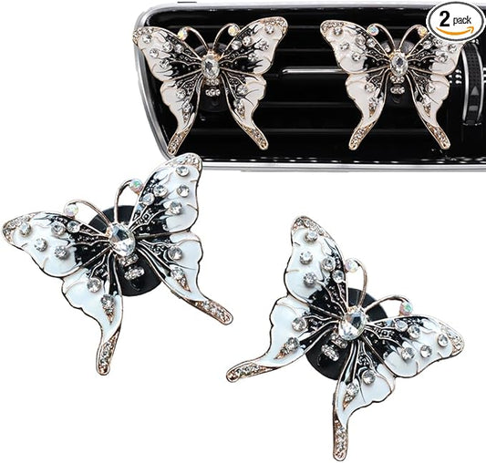 2pcs Black Butterfly Car Air Freshener Vent Clips Bling Car Accessories for Women Refillable Scents Diffusers